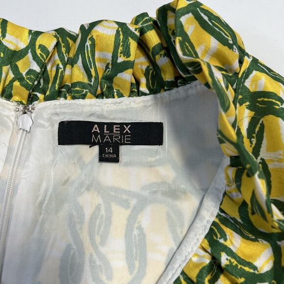 Alex Marie Dress Women’s Size 14 Sleeveless Faux Wrap Ruffle Hem Green Yellow - Picture 5 of 8